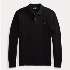 Men's Custom Slim Fit Long Sleeve Polo Mesh Shirt-BH-S Black Heather